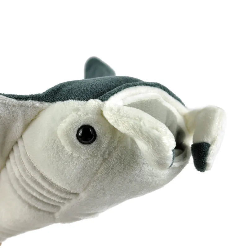 Grey devil fish plush doll in short plush with PP cotton filling, 26cm by 47cm.