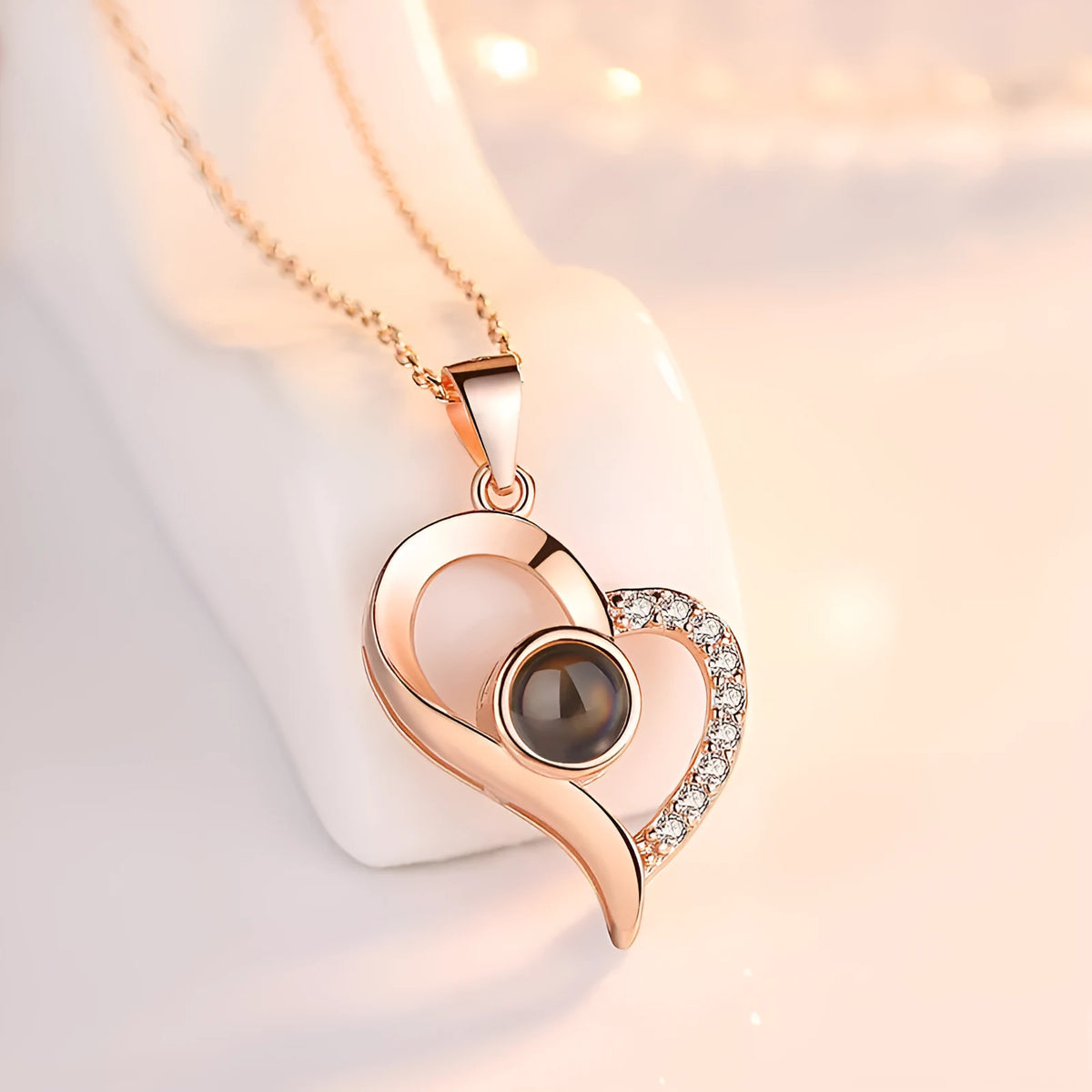 925 silver heart projection photo necklace in Silver or Rose Gold, 20.5 x 16.3 mm pendant with chain