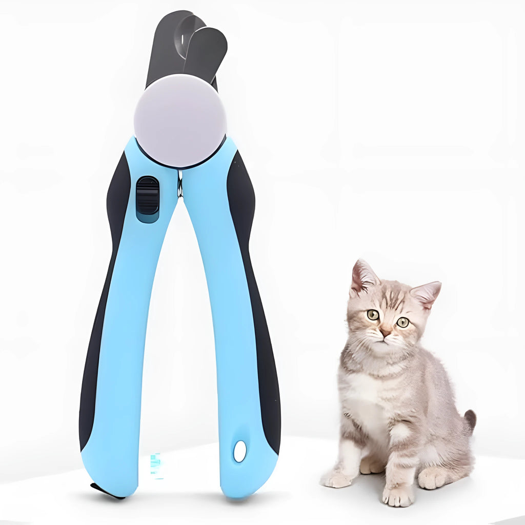 Blue heavy-duty dog nail clippers with a safety guard for large breeds and thick nails.