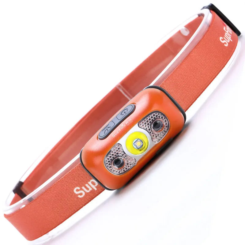 Multifunctional head-mounted night fishing light, 5W, PVC body, built-in 102342P lithium battery, Black or Orange, HL05 and HL05 X.