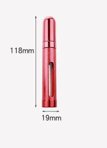 12ml portable perfume bottle, aluminium bottle with glass liner, 115mm x 20mm, 24g, shown in blue gold pink red silver violet
