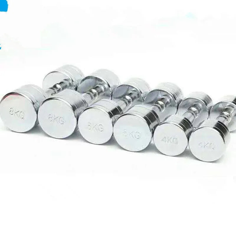 Silver pure steel dumbbell with electroplated finish and ergonomic handle