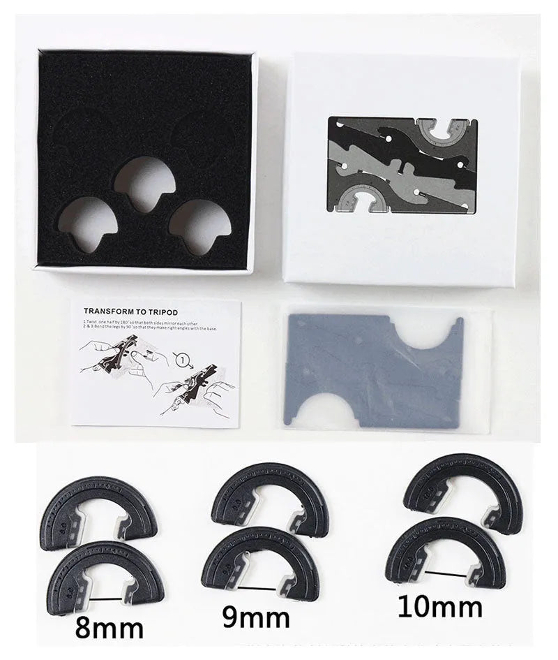 Black plastic card type mobile phone holder with lazy bracket on desktop