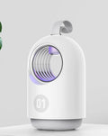 White and blue household mosquito killer lamp with UV light, silicone handle, and USB cable.