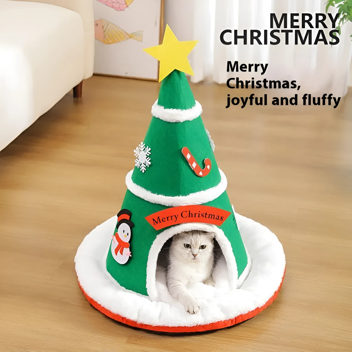 Christmas felt cat nest in cloth, removable pet bed for cats and small dogs, usable in a cage