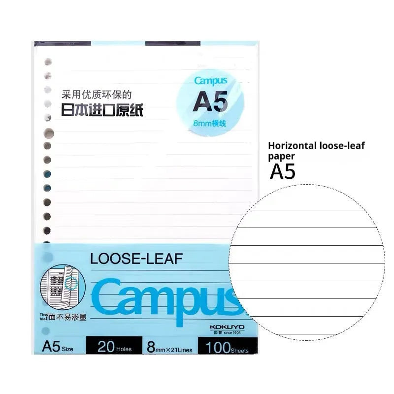 Refillable A5 and B5 spiral notebook with PP cover, shown in pastel cookie blue and plaid impression designs with loose-leaf paper.