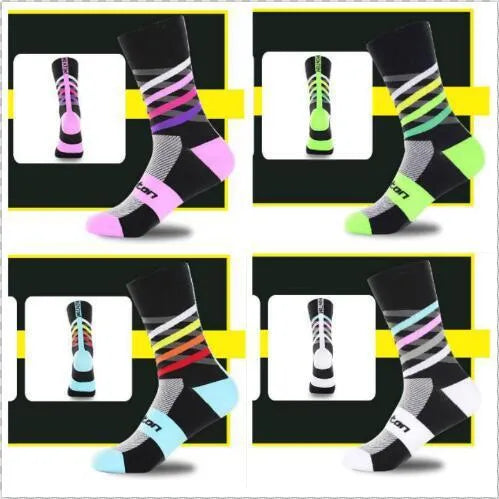 DH SPORTS unisex nylon sports socks in white, green, blue and pink, one size, for cycling running basketball football hiking