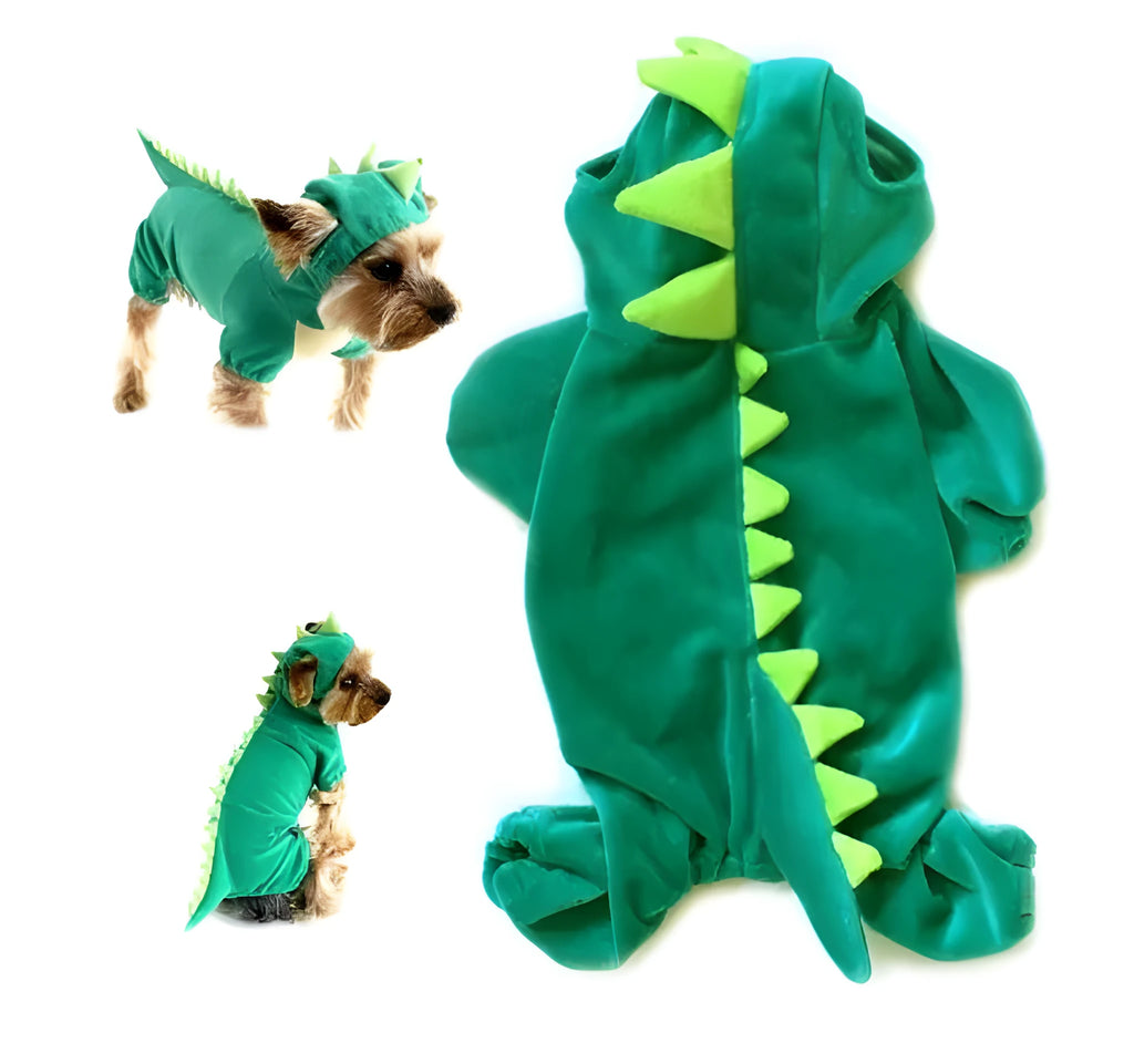 Dog Halloween dinosaur costume in red or green for small and medium dogs, sizes XS to 2XL