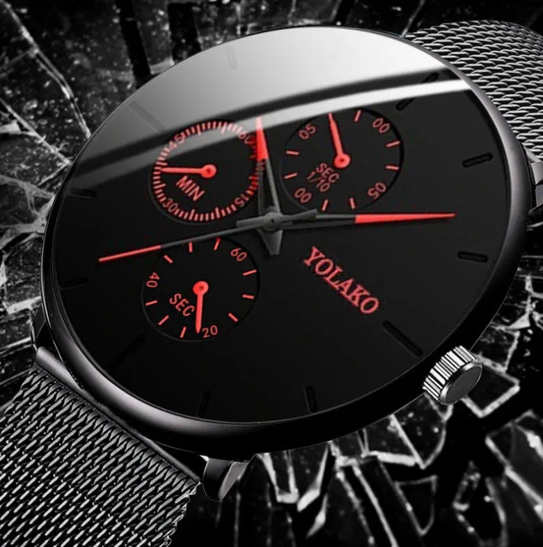 SOXY Futura stainless steel watch with black dial, black strap, 40mm case, 24cm length, 20mm width