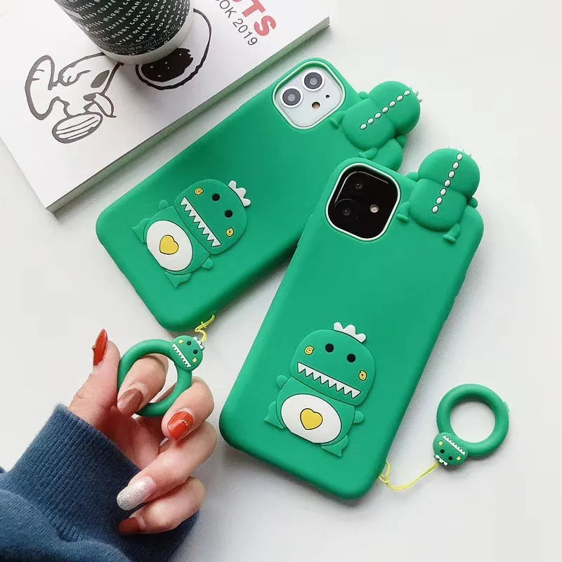 Green silicone iPhone case with animal cartoon pattern design