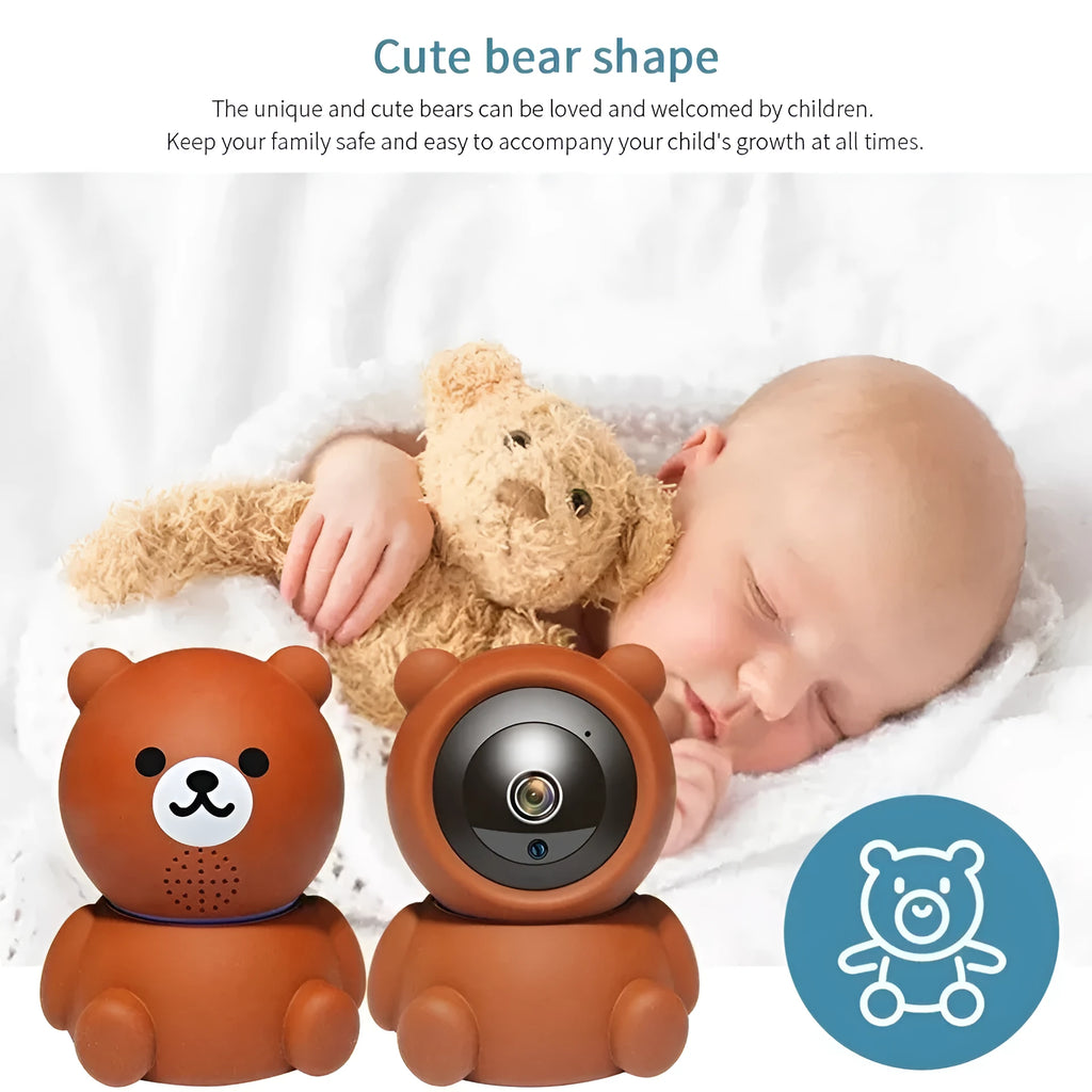 Bear brand white 1080P WiFi security camera with wide-angle lens on a stand