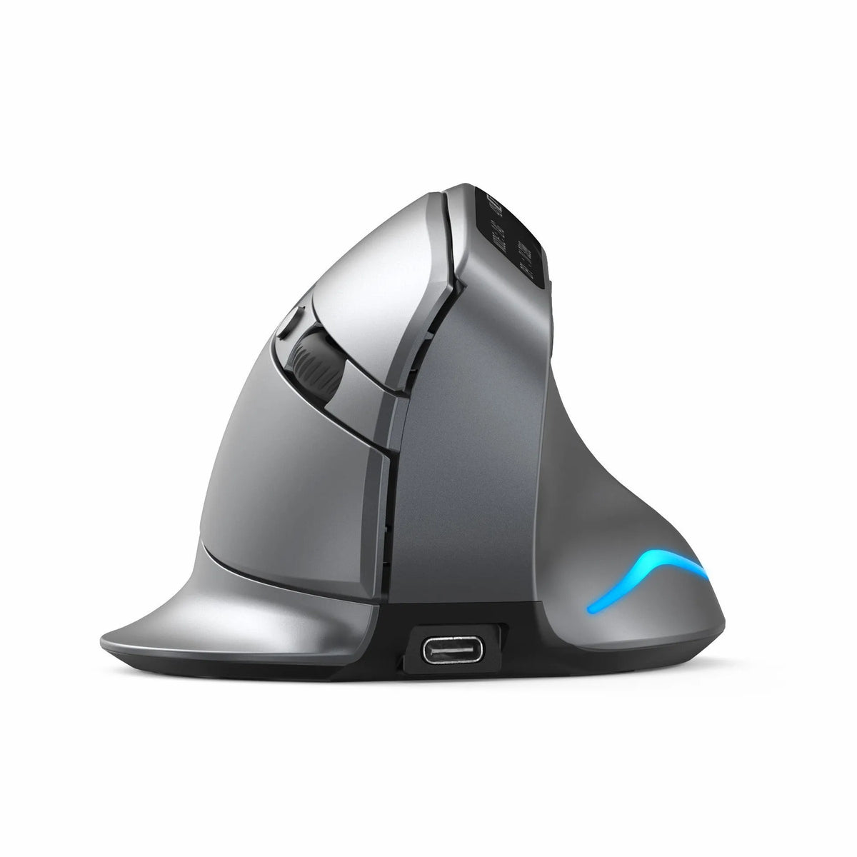 Grey vertical grip wireless mouse with Bluetooth connectivity for laptop use