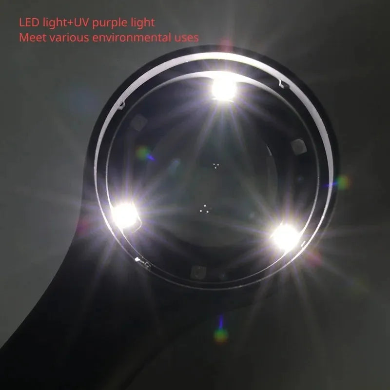 Black and silver USB-C rechargeable magnifying glass for jewellery and collectable appraisal.