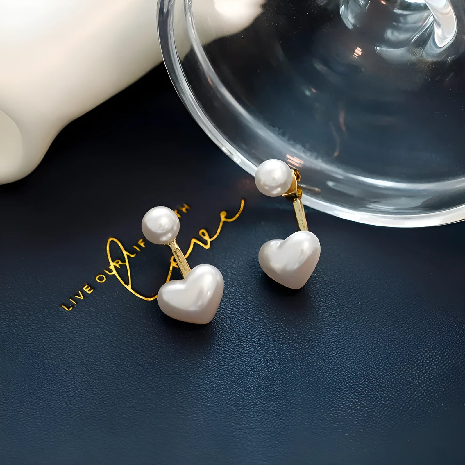 Korean style heart shaped alloy stud earrings with electroplated finish and artificial gem inlays