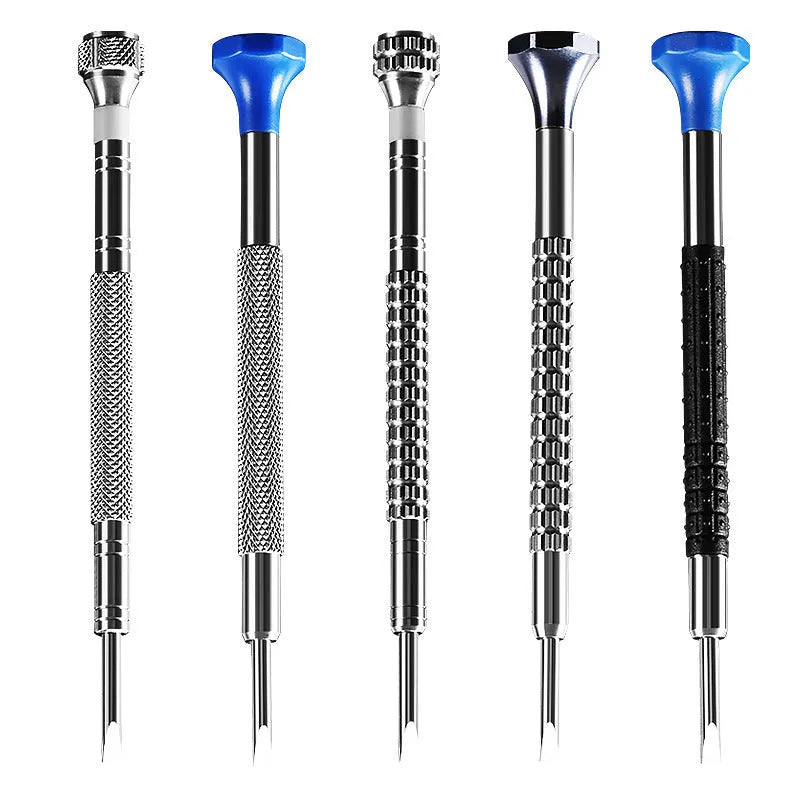 10-piece watch repair screwdriver set with multiple handles and 20 spare drill bits