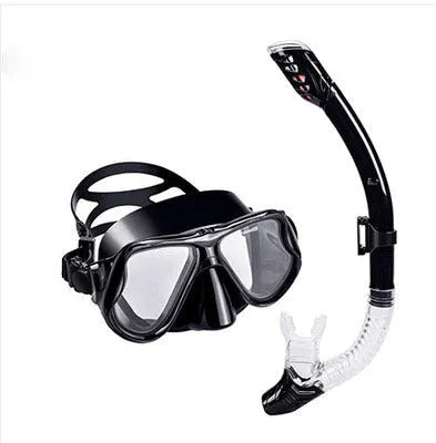 Full-face anti-fog diving goggles with a blue PC frame, silicone strap, and integrated mouthpiece.