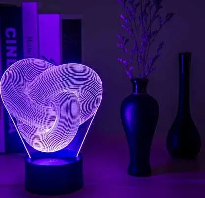 3D abstract acrylic LED night light with ABS base, USB cable, seven colours, and optional remote control