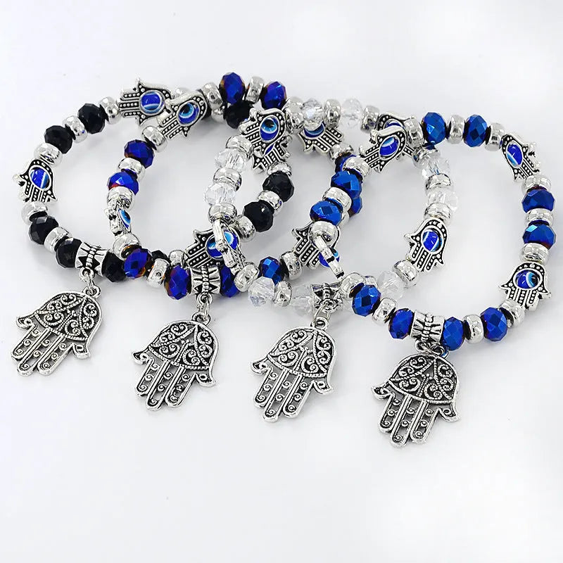 Devil's Eye beaded bracelet in unisex alloy with diamond processing, available in six colours