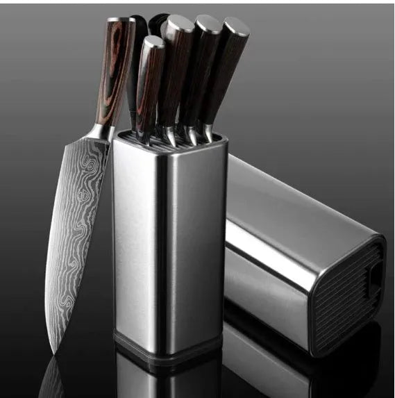 Stainless steel kitchen tool holder with knife slots and storage bucket, detachable bottom