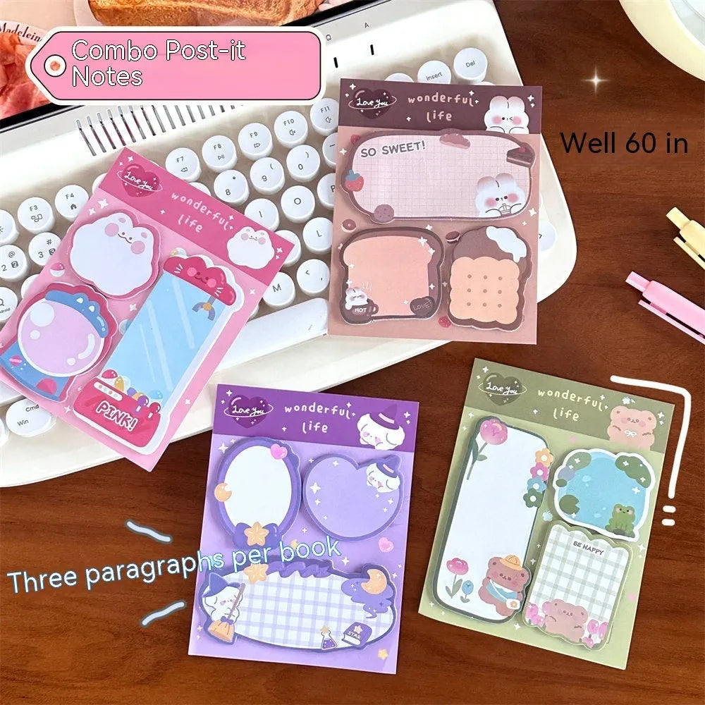 Cartoon special-shaped sticky notes, 60 paper sheets, 10 x 13cm, in four cover colour options
