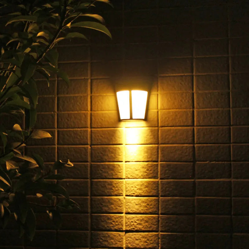 White solar wall lamp with six LED lights and IP65 waterproof rating for outdoor use