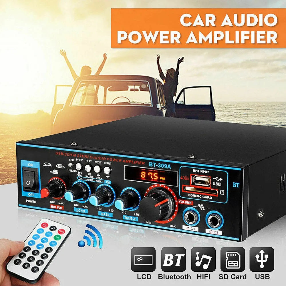 Black BT-309A-A Bluetooth power amplifier with recording function for home and car use