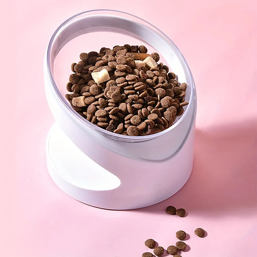 White elevated cat food bowl with ergonomic anti-vomit tilt design