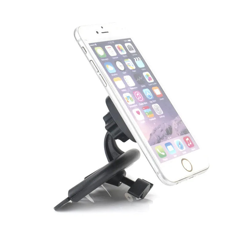 Black car phone holder with CD port bayonet mount and adjustable 50mm to 85mm clamp for 6 inch phones