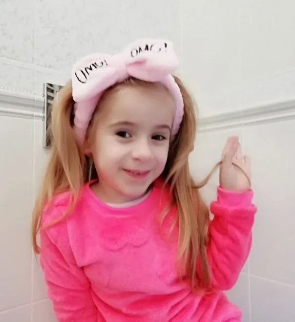 Coral velvet butterfly end cloth hair band for women in pink with letter design