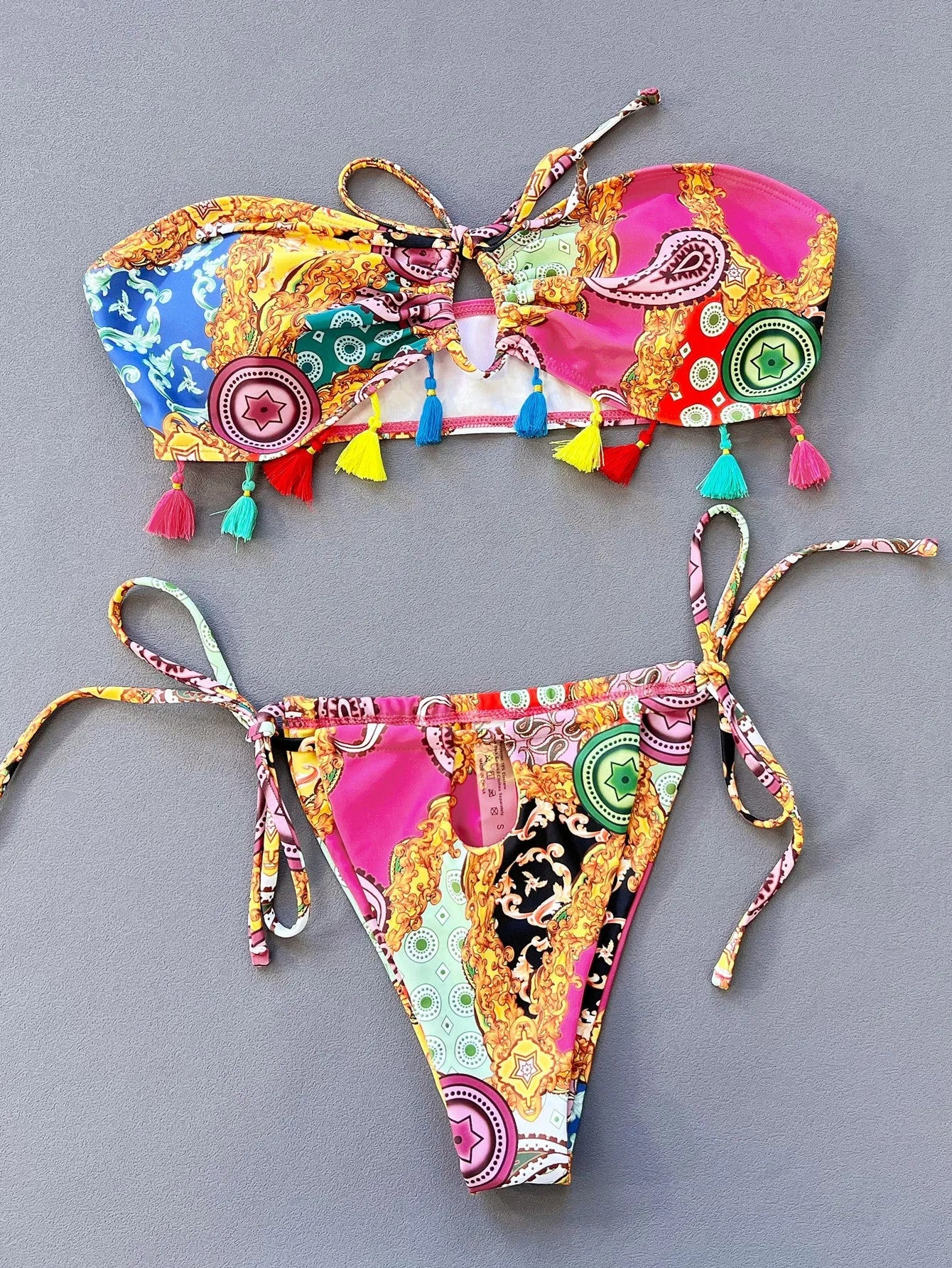 Women's separated bikini set with printing pattern in polyester and spandex
