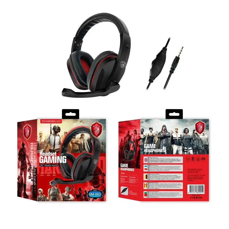 Black wired gaming headset for computer with 6.3mm plug and 40mm speaker drivers