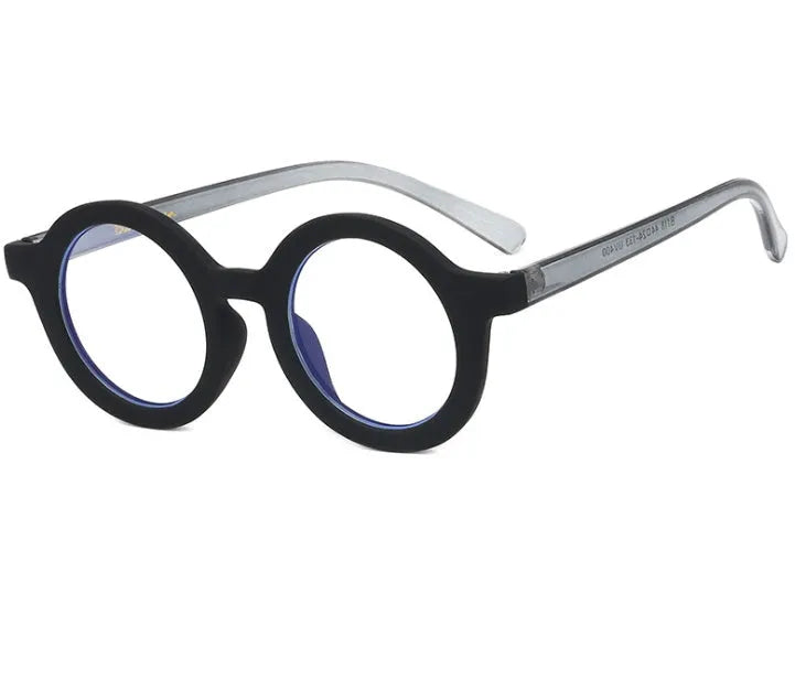 Retro round frame glasses with UV400 lenses in six colour options including black, pink and leopard print