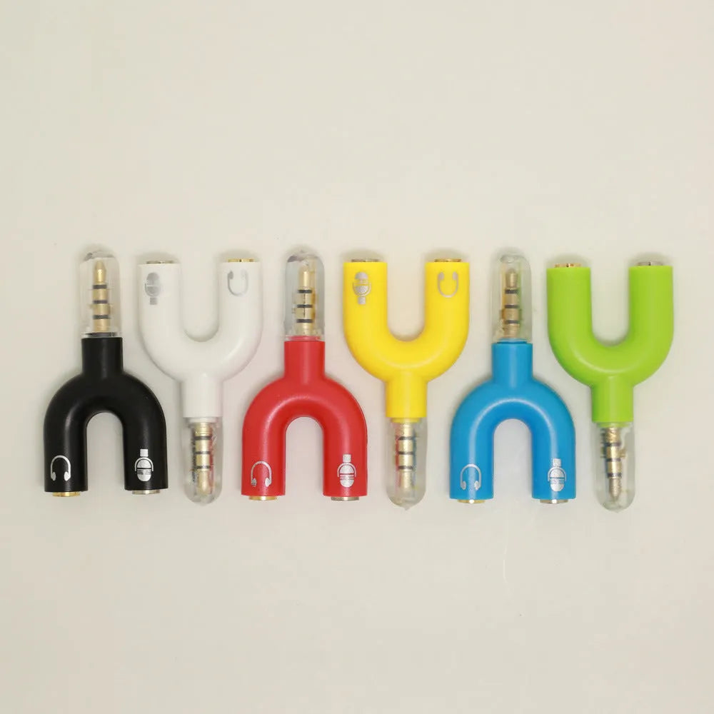3.5mm audio splitter adapter in six colour options with gold-plated connectors