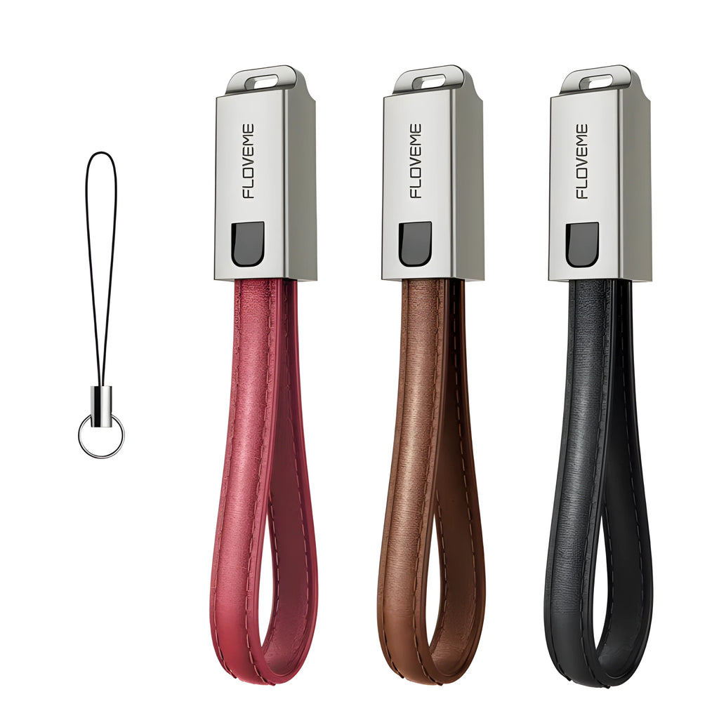 Leather braided iPhone charging cable with zinc alloy connectors in black, brown, or red colour options