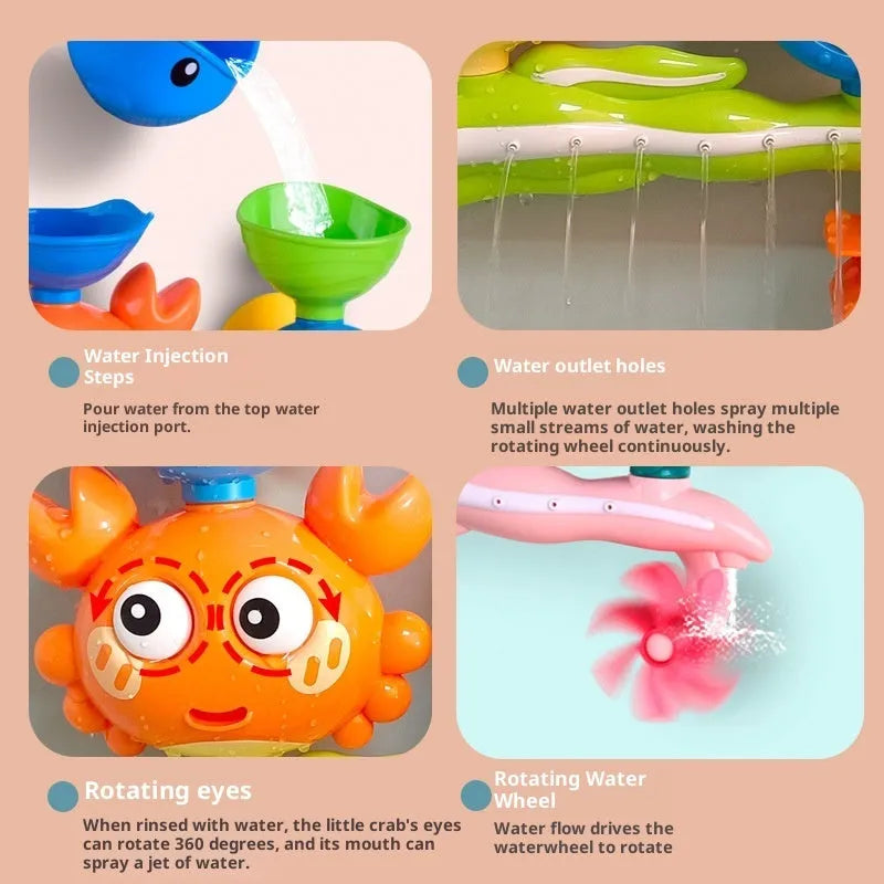 Children's crab turntable water cup bath toy in red or yellow, plastic, 275g colour box, for infants 0-2 years.