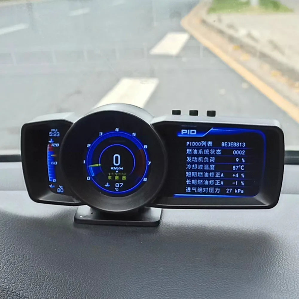 A600 OBDII vehicle diagnostic monitor with GPS BeiDou navigation on dashboard