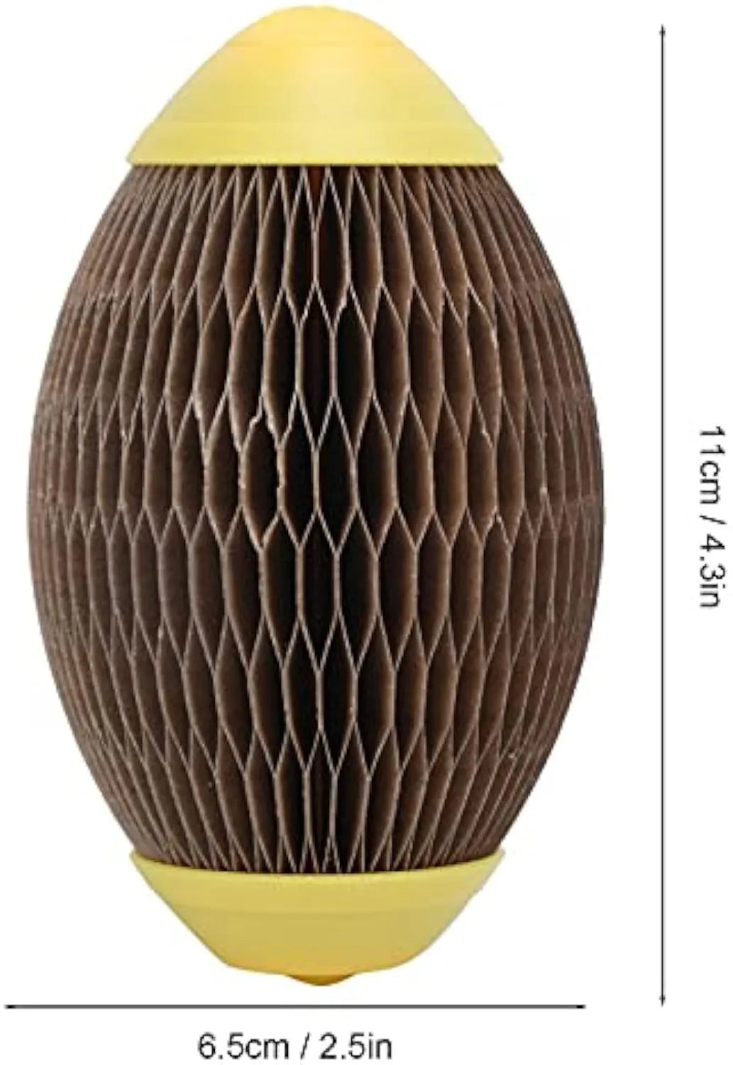 Ellipse-shaped corrugated paper catnip ball toy with scratch surface for cats.