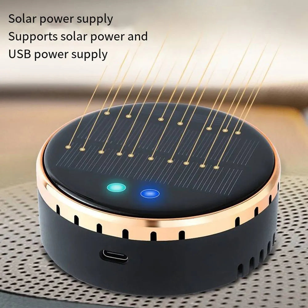 Solar-powered car air humidifier unit installed in vehicle air conditioning outlet