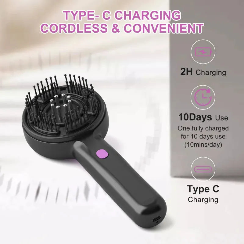 USB-powered hair brush scalp massager in black colour with vibration function and mechanical speed control