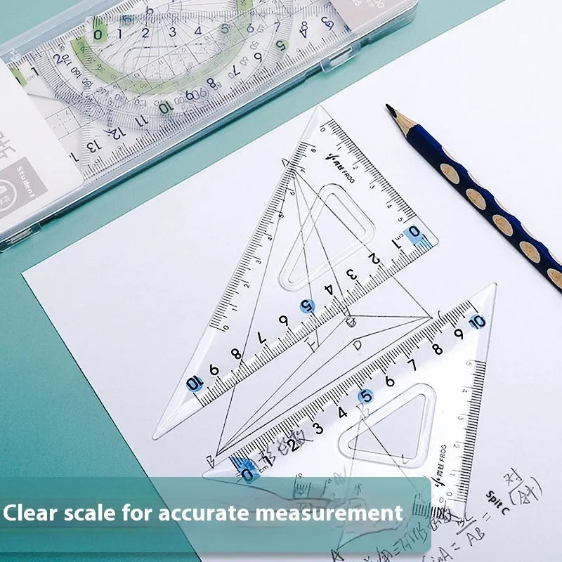 Youpai transparent acrylic drawing ruler sets showing square protractors and measurement tools