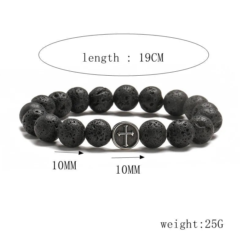 Stainless steel geometric bracelet with a large 19mm volcanic rock coloured agate stone.