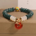 Blue water jade abacus beads and red agate peace buckle crystal bracelet with rhinestones