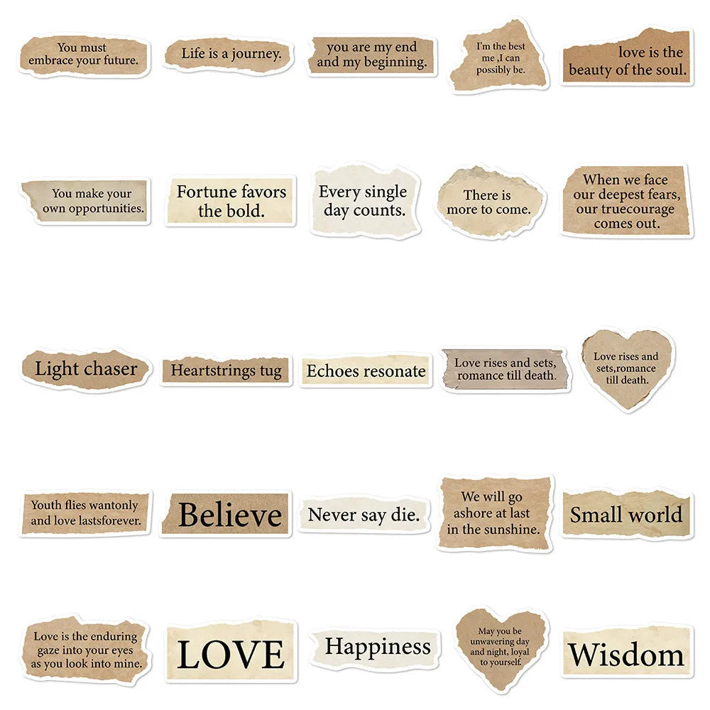 25 torn English style decorative stickers for laptops with waterproof PVC adhesive