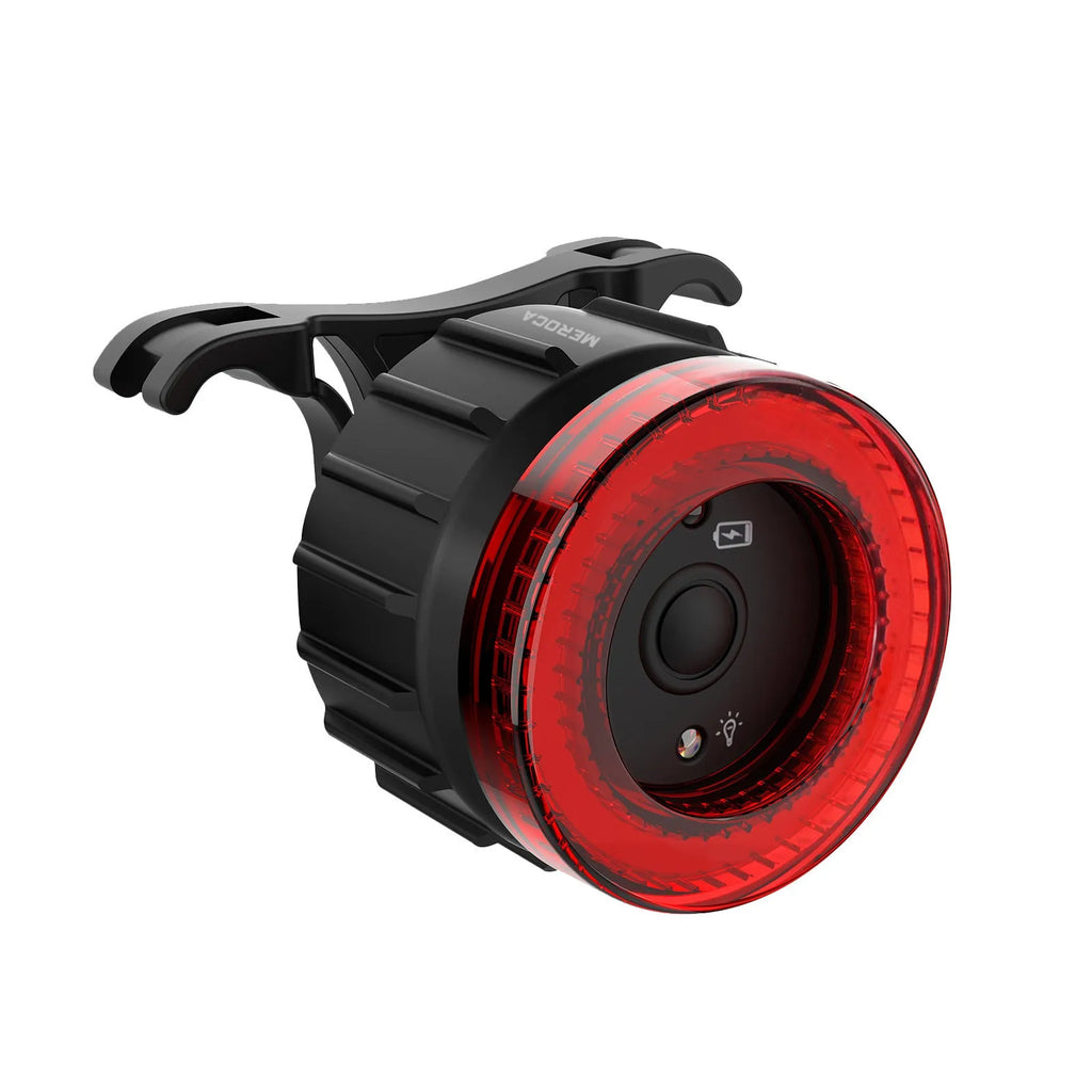 Black intelligent induction brake taillight for bicycles with seatpost mount.