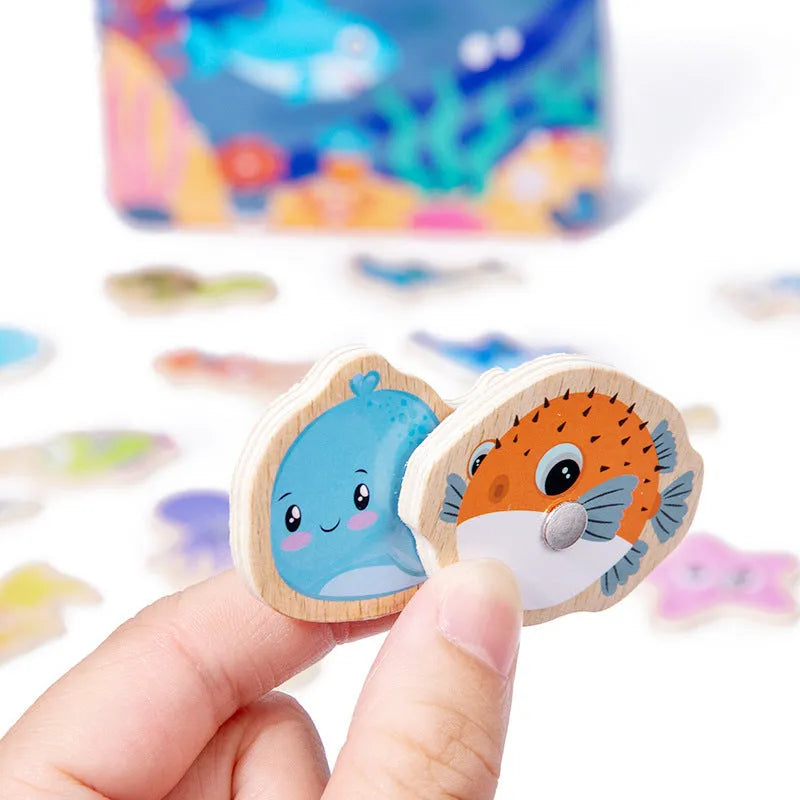 Children's magnetic fishing toy wooden iron box 20 fish and 1 fishing rod for infants