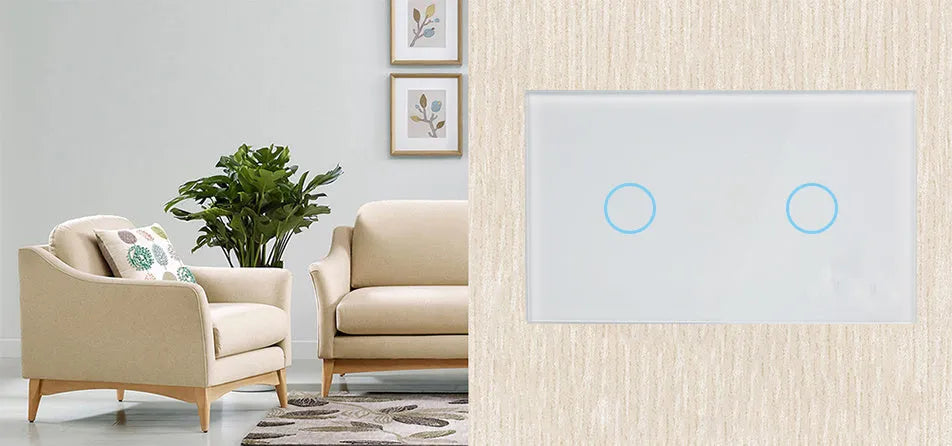 White tempered glass 2-gang touch light switch with remote control for wall mounting