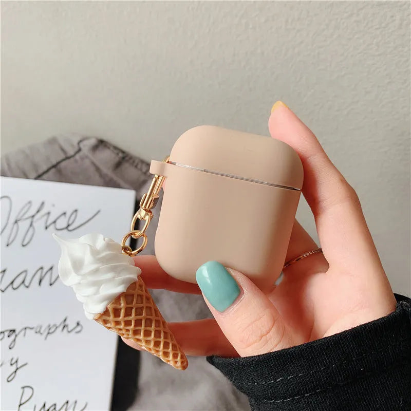 Cylinder ice cream design silicone protective case for Apple Airpods 2 wireless headphones in assorted colours.