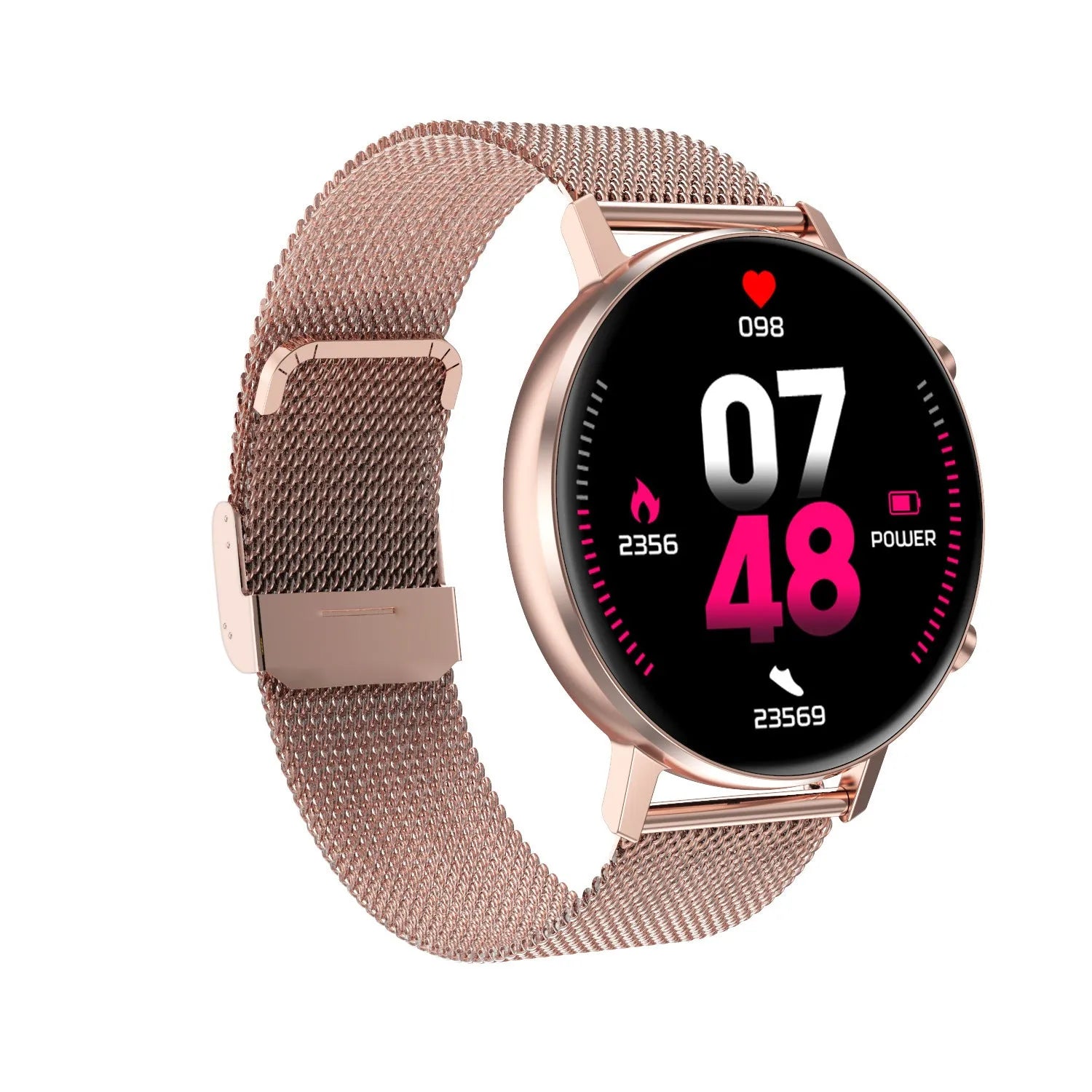 DT96 smart activity tracker bracelet with colour display on a stainless steel strap.