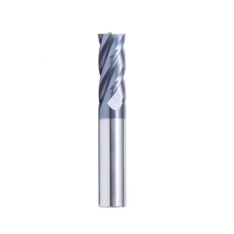 Carbide milling cutter with spiral cutting edges and straight shank for metal machining.