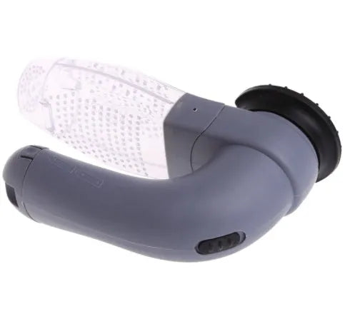 Grey handheld pet grooming vacuum cleaner with soft rubber head for dogs and cats